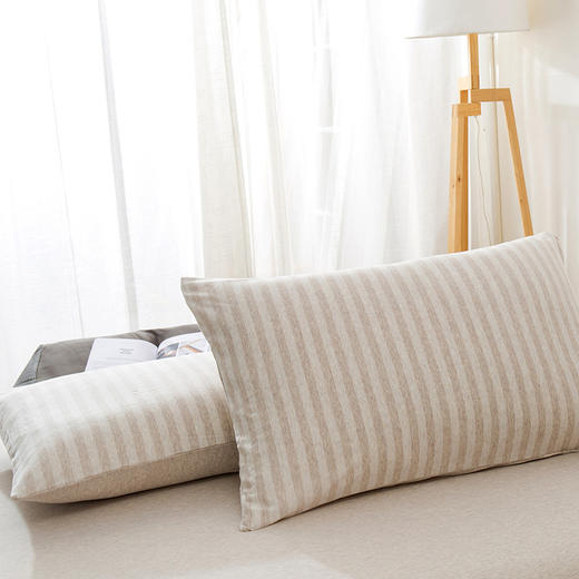 【针织棉枕套】日式无印全棉针织棉枕头套良品简约条纹纯棉单人天竺棉枕套一对 商品图8