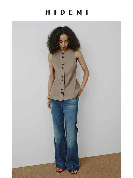 HIDEMI都市单宁系列多重水洗猫须拼接做旧感超显瘦喇叭九分裤牛仔裤 商品图7