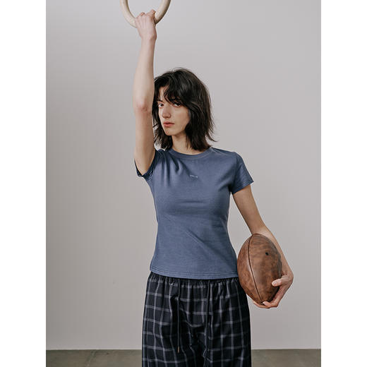 UMILAB【云游】棉×莱赛尔混纺触感丝滑发泡logo修身显瘦T恤T718M 商品图1