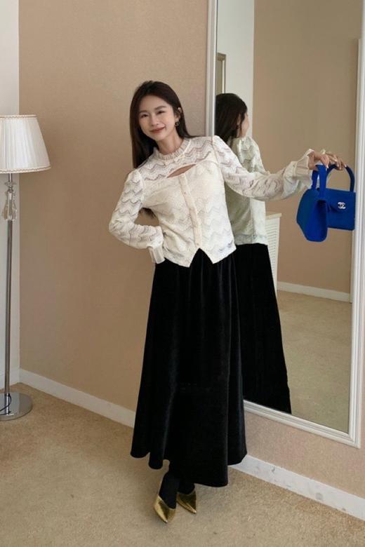 ELLA JADE 甜美米色花边领蕾丝钩花上衣 19786 商品图2