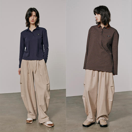 UMILAB【千帆】自在少年感半松紧腰立体捏褶K皱藏肉茧型裤P1225H 商品图4