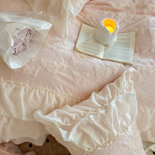 A类立体蝴蝶雪纺花边四件套  公主风蕾丝绣花套件 商品图2