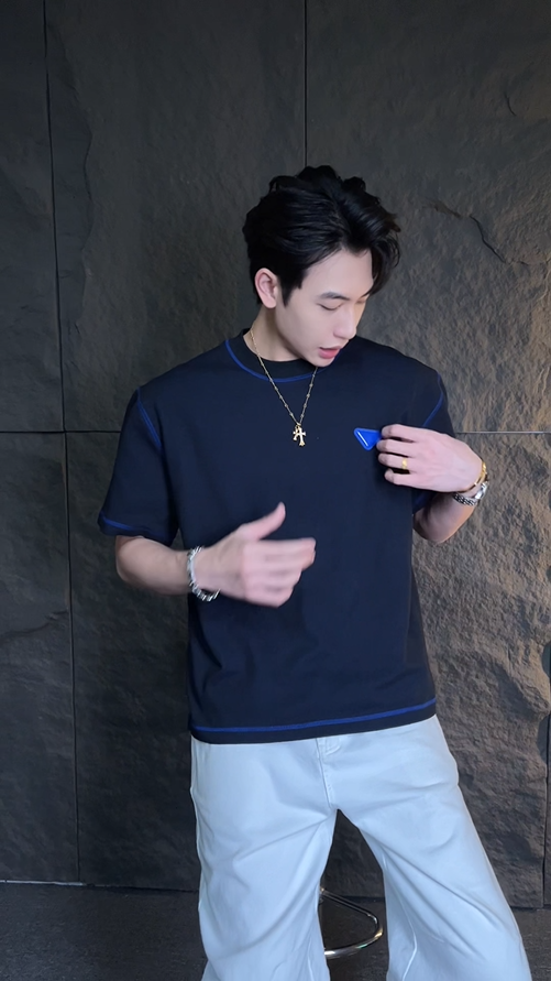 T2695夏季高级感新款潮牌明线倒三角圆领短袖T恤百搭时尚休闲情侣上衣