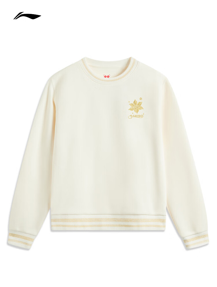 李宁日进斗金丨圆领卫衣女2025春季新款百搭正肩运动上衣AWDV182