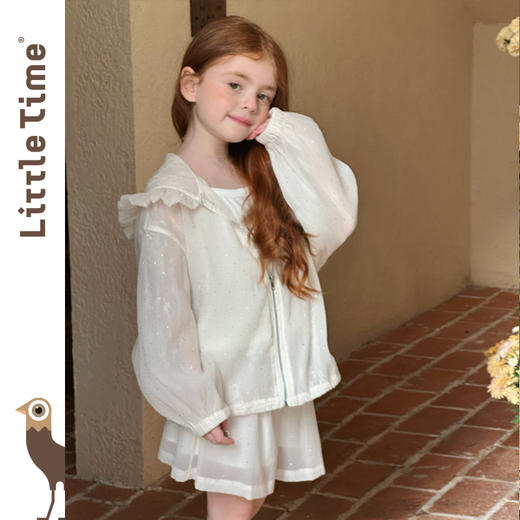 Littletime女童套装夏装2025新款儿童连帽外套女孩高定闪闪短裤 商品图0