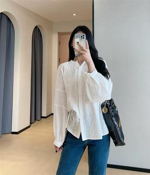 法式温柔刺绣小灯笼袖纯棉衬衫 商品图6