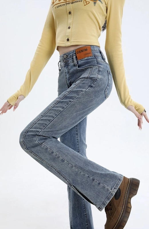 高弹前开叉牛仔微喇裤 商品图4