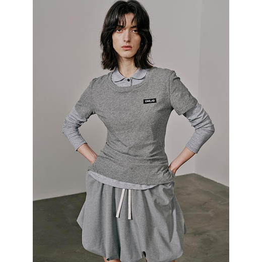 UMILAB【月影】柔软垂顺莱赛尔混纺面料弹力修身百搭poloT恤T712W 商品图4