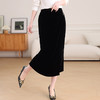 丁摩垂感真丝丝绒包臀裙女新款通勤优雅一步裙中长款显瘦半身裙AL7637 商品缩略图0