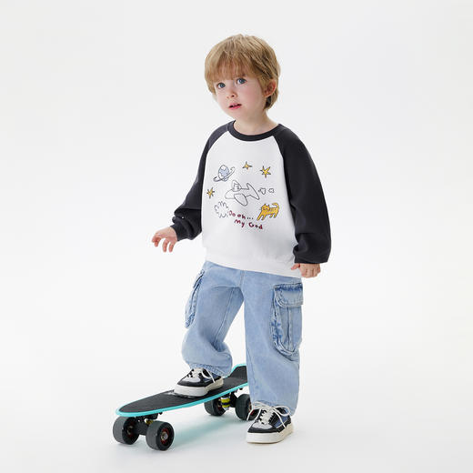 马克珍妮男童涂鸦撞色卫衣儿童宽松上衣2025年宝宝春装新款250032 商品图1