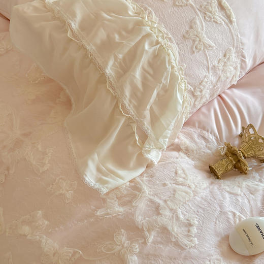 A类立体蝴蝶雪纺花边四件套  公主风蕾丝绣花套件 商品图6