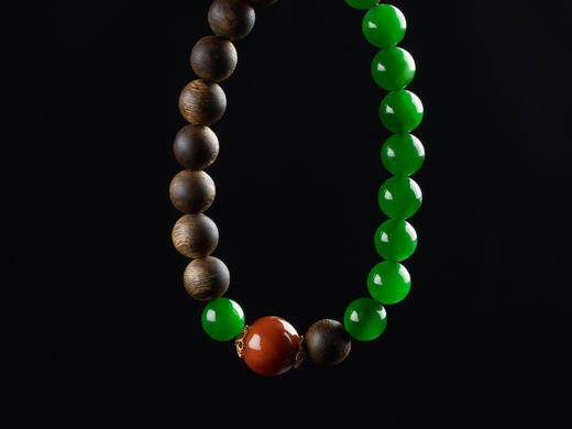 XY0135沉香碧玉南红18K金手串 商品图6