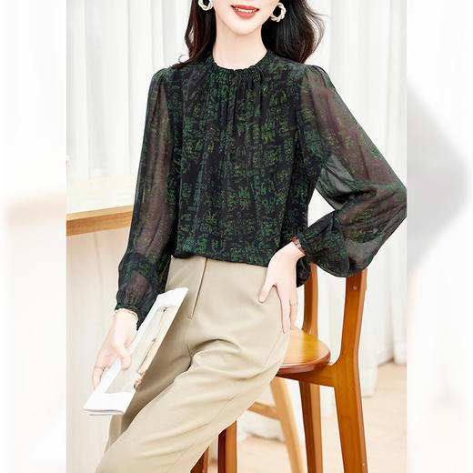 丁摩真丝衬衫女新款印花七分袖气质高端桑蚕丝上衣AL0366 商品图1