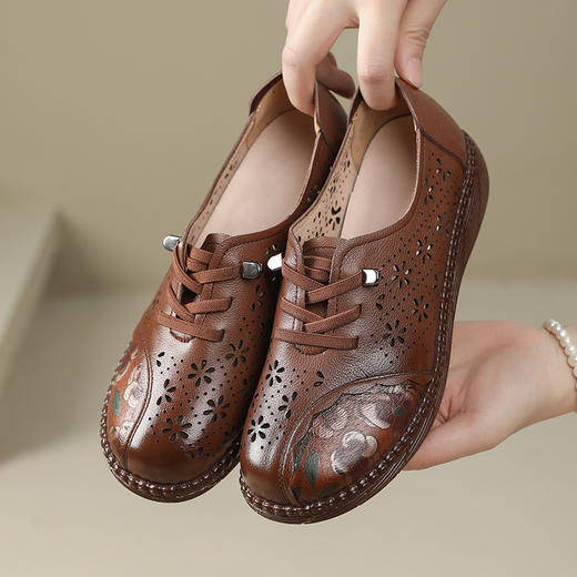 雀说新款女鞋软底不累脚头层牛皮平底百搭镂空厚底洞洞凉鞋AL982 商品图0