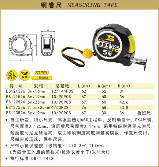 波斯 钢卷尺 (黑金刚)5*19  鲁班尺BS123526 商品图0