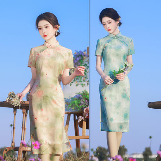 GX苏杭旗袍小个子中长款旗袍2025春夏新款复古国风圆襟短袖少女旗袍 商品图0