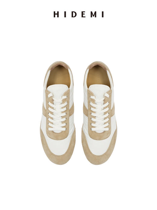 HIDEMI citywalk轻跑鞋系列梭织尼龙拼接麂皮系带德训鞋球鞋 浅卡其拼白/格纹拼棕 商品图10