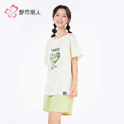 都市丽人生活家居女士棉质短袖套装薄32支纯棉单面短袖类LHH2E3 商品图2