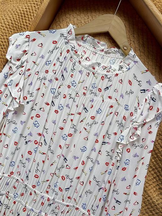 七夕福利-NO退-100%黏胶纤维花边领长袖印花中款连衣裙-喜出 商品图2