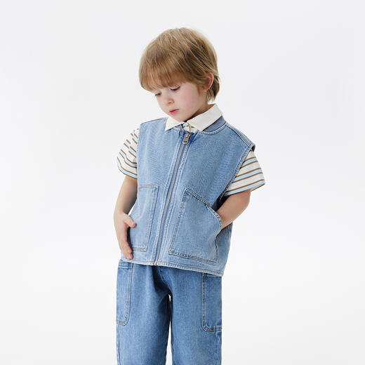 马克珍妮男童时尚纯棉牛仔小马甲2025年春装新款250062 商品图2
