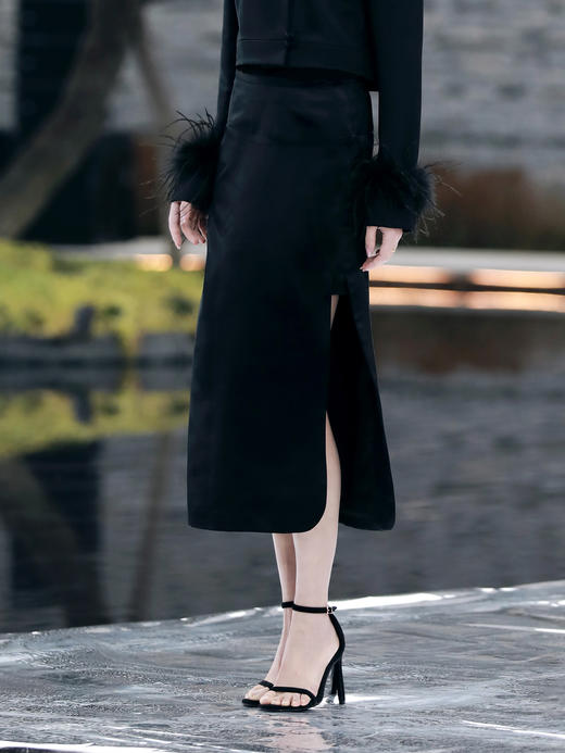 盛唐牡丹| 黑色丝毛新中式半裙 商品图0