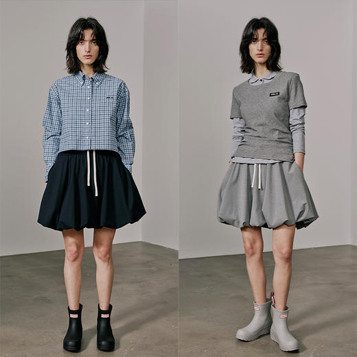 UMILAB【精灵】活泼俏皮 柔软抗皱松紧腰防走光花苞半裙D761W 商品图0