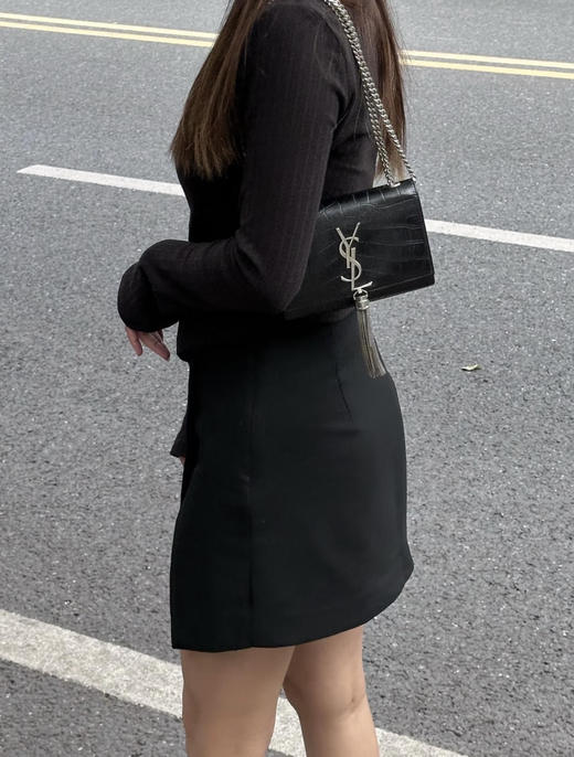 YSL 小号 黑银 雾面 鳄鱼压纹牛皮 kate 流苏 链条包 商品图2