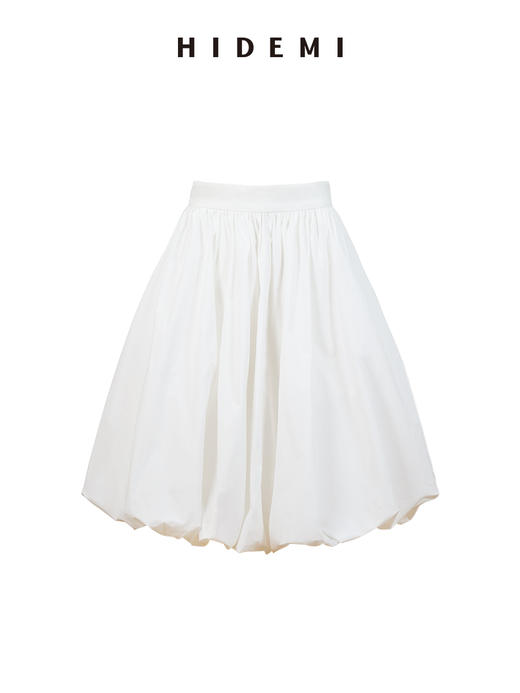 HIDEMI极简设计感压褶花苞甄选长绒棉纸感蓬蓬半身裙 黑色/自然白 商品图12