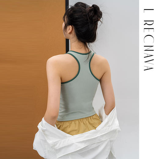L RECNAVA 撞色无缝一体织中长工字背心 可拆卸胸垫 副乳友好 圆领好穿脱 加宽肩带显瘦 螺纹透气 商品图0