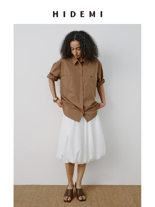 HIDEMI极简设计感压褶花苞甄选长绒棉纸感蓬蓬半身裙 黑色/自然白 商品图4