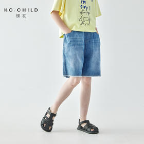 棵初2025年夏季新款童装休闲直筒裤中大童经典磨白毛须边牛仔短裤