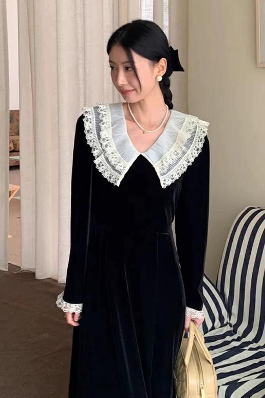 ELLA JADE 精致优雅蕾丝领丝绒连衣裙 19807 商品图1