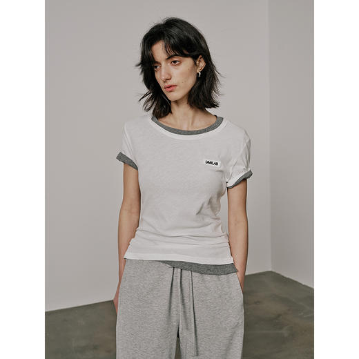 UMILAB【游离】100%强捻棉经典黑白灰微修身春夏短袖T恤女T715W 商品图4