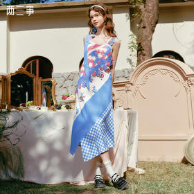 两三事漫漫花期2025春新款森女风镂空勾花拼布吊带裙不规则连衣裙