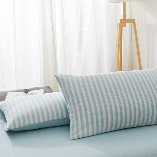 【针织棉枕套】日式无印全棉针织棉枕头套良品简约条纹纯棉单人天竺棉枕套一对 商品图9