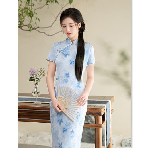 GX春夏季新款优雅素色旗袍中国风改良版复古中式少女款日常旗袍 商品图3