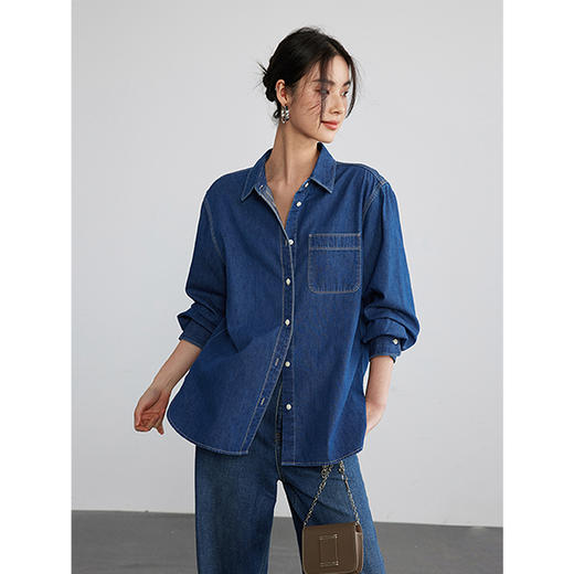 棉仓342604029-初棉环保有机棉复古牛仔衬衫 商品图0