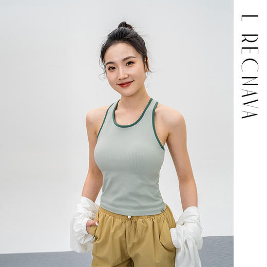 L RECNAVA 撞色无缝一体织中长工字背心 可拆卸胸垫 副乳友好 圆领好穿脱 加宽肩带显瘦 螺纹透气 商品图1