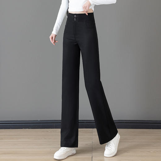 WM-507闲窄版阔腿裤女春秋2025年新款高腰双扣宽松垂感直筒西装裤子 商品图3