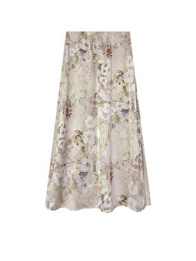 卡其色复古印花小A摆半裙