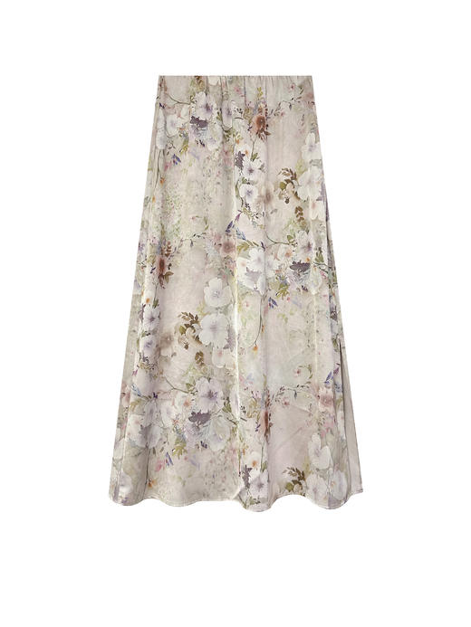 卡其色复古印花小A摆半裙 商品图0