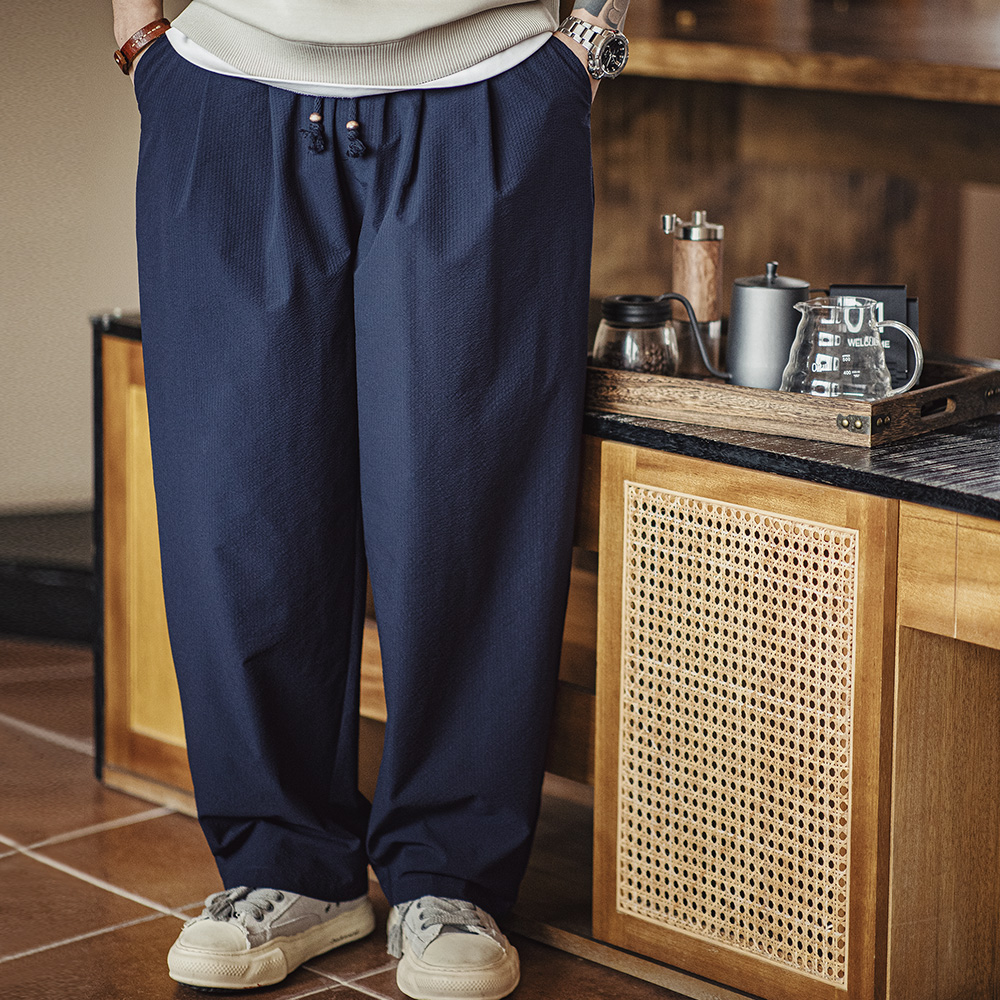 工装优选美式休闲束腰泡泡纱日系灯笼裤男宽松阔腿透气弯刀裤春夏