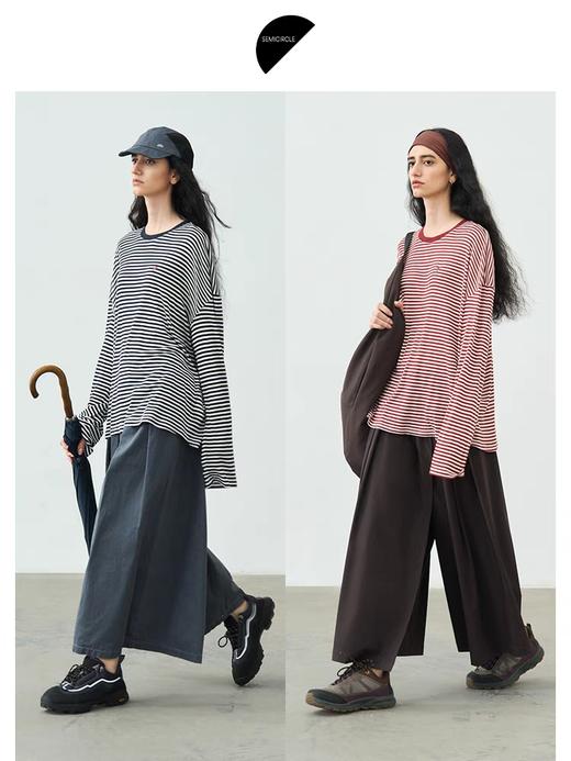 半圆/25137390/利落廓形T恤女上衣清爽条纹 商品图1