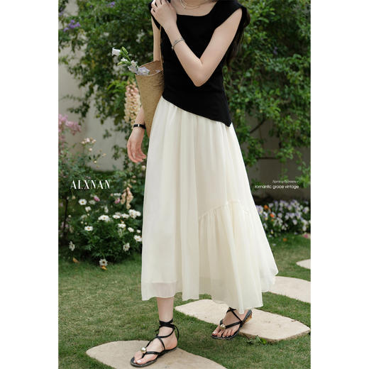 鹿向南「花漾轻纱」复古优雅白纱宽松半身裙女2025新款夏季A字裙
 商品图3