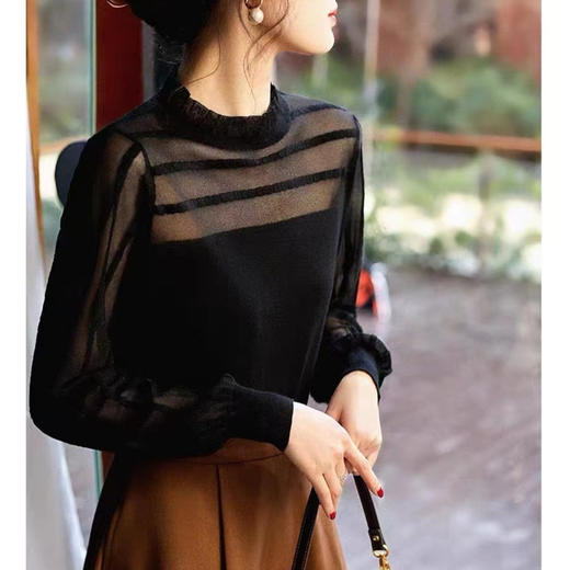 雀说柔软精致立领显瘦宽松休闲长袖针织衫新款内搭套头打底衫ALZ34115 商品图0