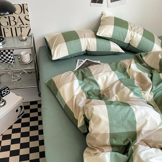 蓝若亭亲肤棉军绿大格纽扣款四件套 商品图2