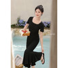 鹿向南「月笼沙汀」黑色短袖a字连衣裙女2025夏气质鱼尾长裙子L53710 商品缩略图4