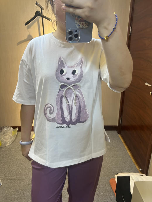 水淼2025夏新款纯棉柔软猫咪短袖T恤0239 商品图5