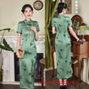 GX长款圆襟印花旗袍2025春夏新款改良新中式绿色旗袍 商品缩略图2