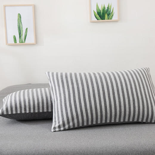 【针织棉枕套】日式无印全棉针织棉枕头套良品简约条纹纯棉单人天竺棉枕套一对 商品图3